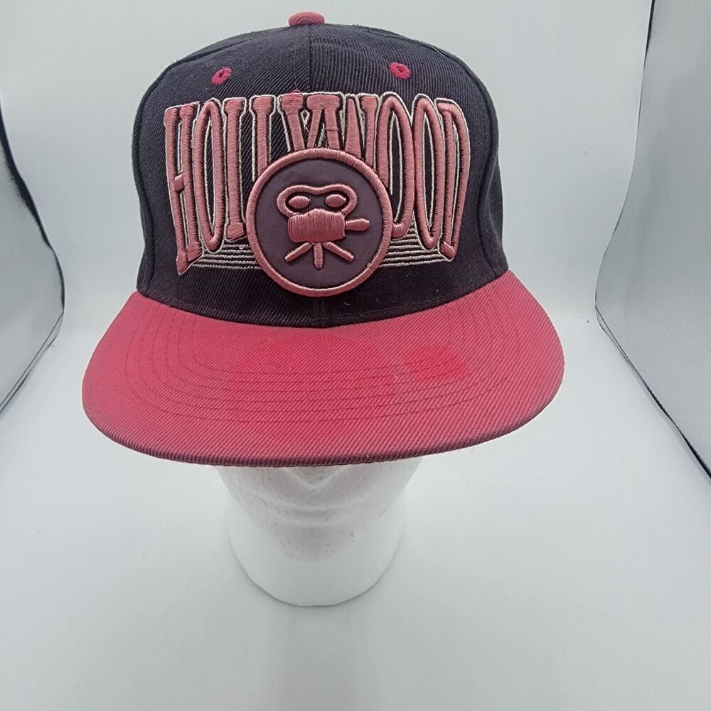 Mens New Hollywood Cap, Black And Pink, Snapback Hat Flat Bill